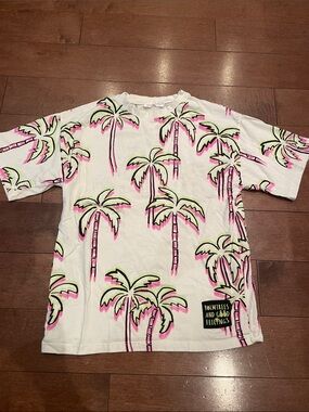 5/$25 Zara Palm Tree Graphic Tee with Neon Pink & Lime Accents